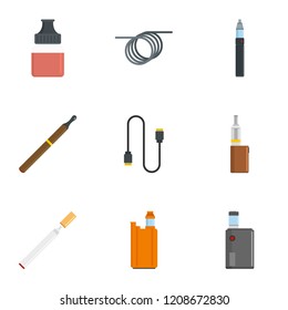 Electronic cigar icon set. Flat set of 9 electronic cigar vector icons for web design