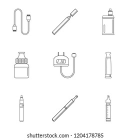 Electronic cigar icon set. Outline set of 9 electronic cigar vector icons for web design isolated on white background