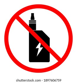 Electronic cigarette ban icon. Smoking is prohibited. Stop or ban red round sign with electronic cigarette icon. Vector illustration. Forbidden sign.