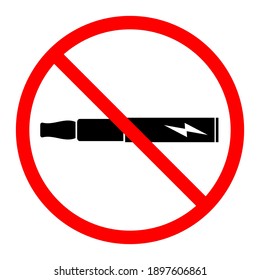 Electronic cigarette ban icon. Smoking is prohibited. Stop or ban red round sign with electronic cigarette icon. Vector illustration. Forbidden sign.