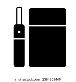 Electronic cigarette and electronic cigarette case silhouette icon. Vector.