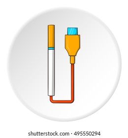Electronic cigarette charging icon in cartoon style isolated on white circle background. Charge symbol vector illustration