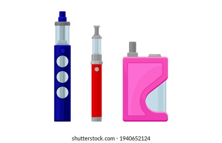 Electronic Cigarette as Electronic Device for Simulating Tobacco Smoking Vector Set