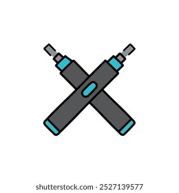 Electronic cigarette e-cig device technology vector illustration line and fill.Electric vape color design.