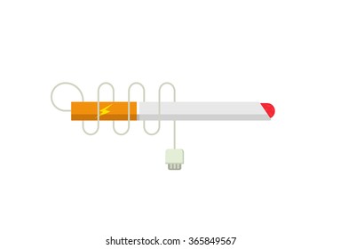 Electronic cigarette with electric wire, connector plug, e-cigarette icon flat modern vector illustration design isolated on white background