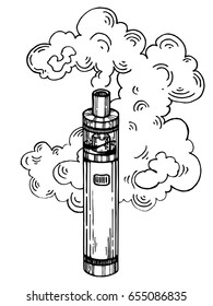 Electronic cigarette engraving vector illustration. Scratch board style imitation. Hand drawn image.