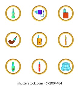 Electronic cigarette icon set. Cartoon set of 9 electronic cigarette vector icons for web isolated on white background