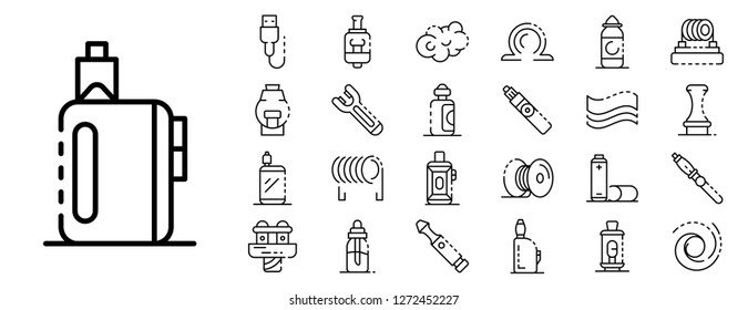 Electronic cigarette icon set. Outline set of electronic cigarette vector icons for web design isolated on white background