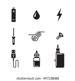 Electronic cigarette icons, black on a white background. Vape trend