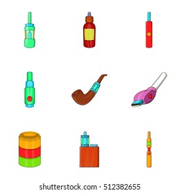Electronic cigarette icons set. Cartoon illustration of 9 electronic cigarette vector icons for web