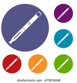 Electronic cigarette icons set in flat circle reb, blue and green color for web