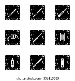 Electronic cigarette icons set. Grunge illustration of 9 electronic cigarette vector icons for web