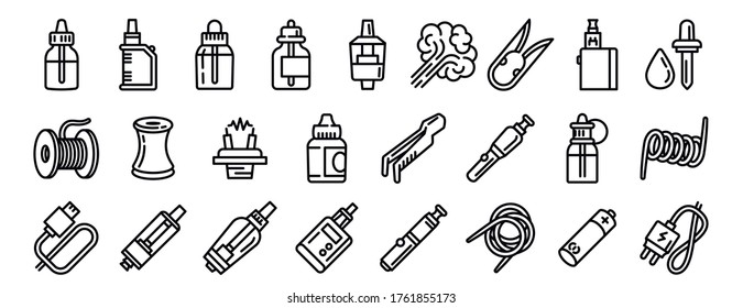 Electronic cigarette icons set. Outline set of electronic cigarette vector icons for web design isolated on white background