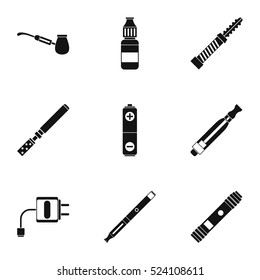 Electronic cigarette icons set. Simple illustration of 9 electronic cigarette vector icons for web