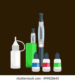 electronic cigarette leather and metal bottled liquid for vapor shop. alternative smoking vector illustration