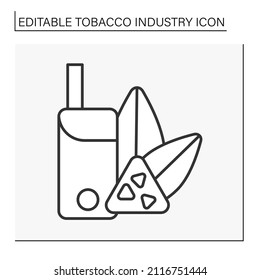  Electronic Cigarette Line Icon. Vape Dried Tobacco Leaves. Inhales Vapor. Tobacco Industry Concept. Isolated Vector Illustration. Editable Stroke