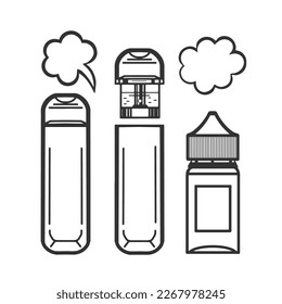 Líquido de cigarrillo electrónico para fumar. Nube de vapor. Iconos de Vape shop. Aislado sobre fondo blanco. Vector.
