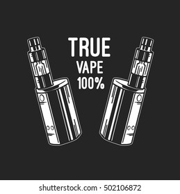 Electronic cigarette and liquid, Vape shop vector monochrome badges, emblems