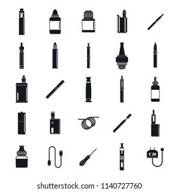 Electronic cigarette mod cig smoke icons set. Simple illustration of 25 electronic cigarette mod cig smoke vector icons for web