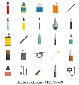 Electronic cigarette mod cig smoke icons set. Flat illustration of 25 electronic cigarette mod cig smoke vector icons for web