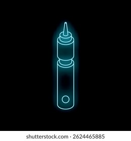 Electronic cigarette with neon blue light effect on black background