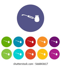 Electronic cigarette with nozzle set icons in different colors isolated on white background