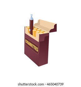 Electronic cigarette in a pack of cigarettes icon in cartoon style on a white background