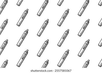 electronic cigarette smoke doodle seamless pattern on white background for decor, merchandise. atomizer vape engraving vector isolated pattern background. seamless pattern of vaping device background 