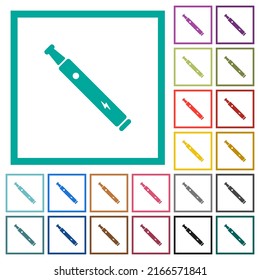 Electronic cigarette solid flat color icons with quadrant frames on white background