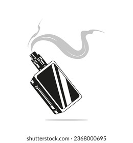 Electronic cigarette. Square vape with smoke. Black simple vector of smoking device. isolated on white background