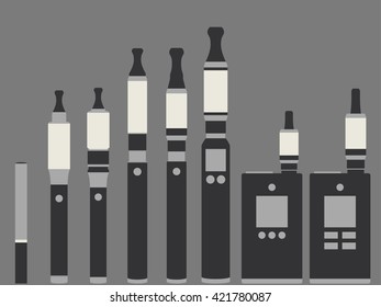 Electronic cigarette. Types vaporizers. Set.