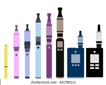 Electronic cigarette. Types vaporizers. Set.
