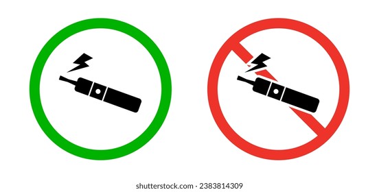 Electronic cigarette vaping allowed icon and electronic cigarette vaping not allowed icon. Vector.