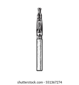 Electronic cigarette or vapor, sketch vector illustration isolated on white background. Realistic hand-drawing of black colored vapor or vaporizer, alternative to traditional cigarettes