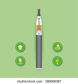 Electronic cigarette vector draw with green icons in green color.