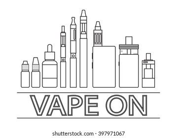 Electronic cigarette .Vector illustration of vape. Dark print on white background. Vector image.