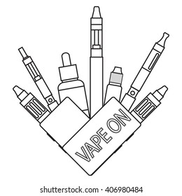 Electronic cigarette  Vector illustration of vape. Dark print on white background .
