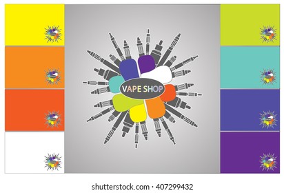 Electronic cigarette.  Vector illustration of vape. The card with a set of electronic cigarettes. Card for sale or advertising of electronic cigarettes store.