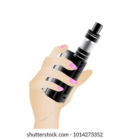 Electronic cigarettes in hands on a white background. Vector illustration.