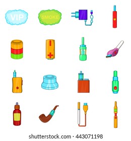 Electronic cigarettes icons set in cartoon style isolated on white background
