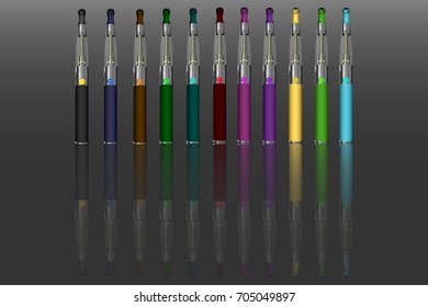 Electronic cigarettes on grey background. Vector illustration.