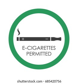Electronic cigarettes permitted sign in green circle. E-cigarette allowed symbol. Template for public places. Vector illustration