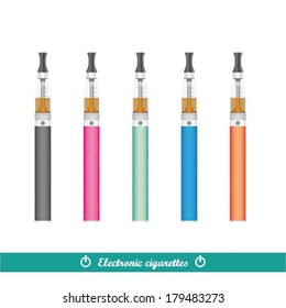 Electronic cigarettes set with five different colours. Vector illustration.