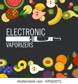 Electronic cigarettes set. Vector. Icons of E-Liquid. Vector E-Liquid illustration of different flavor. Vape trend. The taste of the electronic cigarette