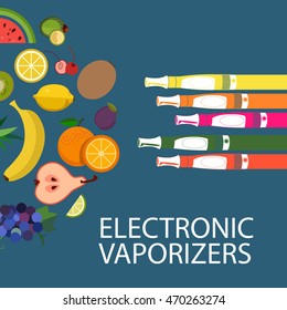 Electronic cigarettes set. Vector. Icons of E-Liquid. Vector E-Liquid illustration of different flavor. Vape trend. The taste of the electronic cigarette