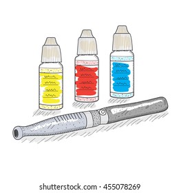 Electronic cigarettes sketch, hand drawing style. Pocket hookah. Vector illustration