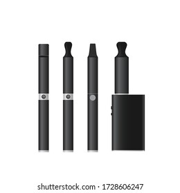 Electronic cigarettes or Vape Pen and mod vector set. Realistic vaping devices. E-cigarettes isolated on white. Tobacco withdrawal and Give up smoking concept.