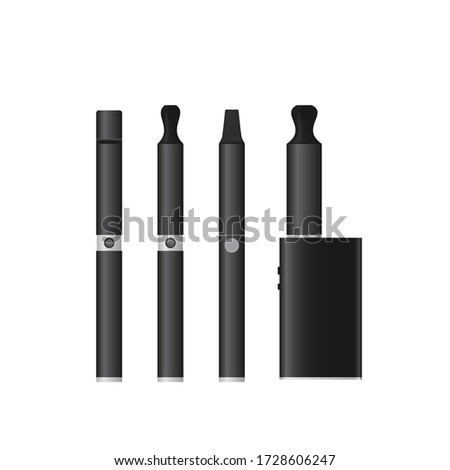 Electronic cigarettes or Vape Pen and mod vector set. Realistic vaping devices. E-cigarettes isolated on white. Tobacco withdrawal and Give up smoking concept.