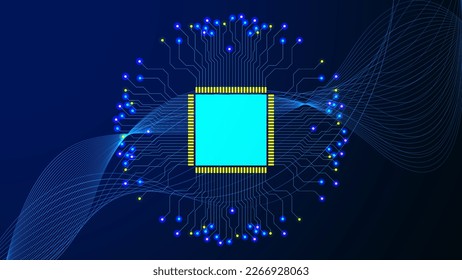 Electronic circuit board. Artificial intelligence, technology concept background. Vector illustration.