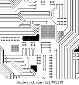 Electronic circuit board background black and white. Technology design abstract concept vector illustration. Vector background.